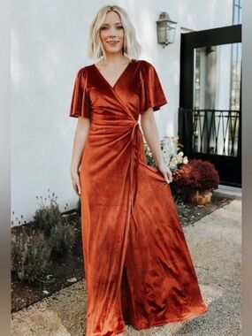 Baltic Born Meghan Velvet Wrap Maxi Dress Size Small Rust